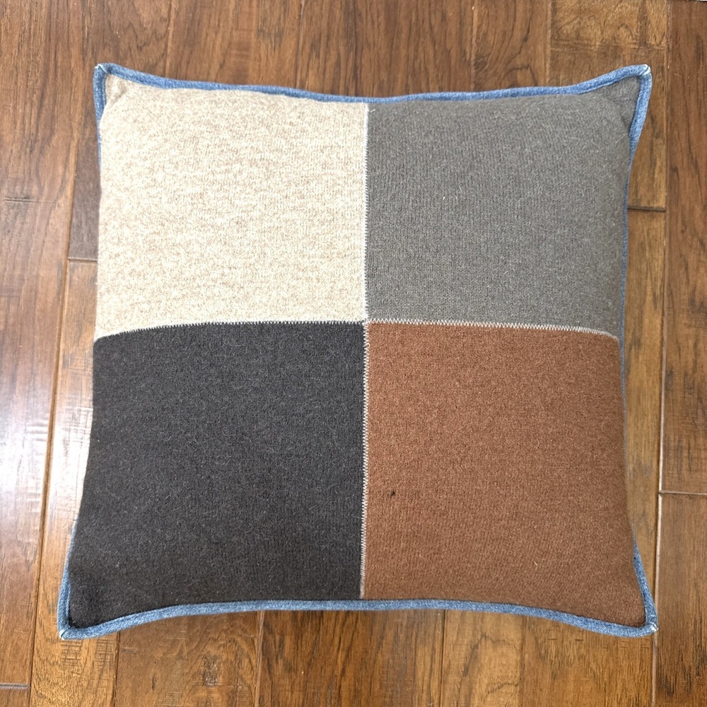 Woolrich Extra Large Denim Wool Throw Pillow Colorblock Cabin Western 20x20 Barn